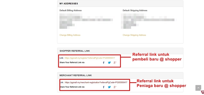 Referral link Shopper dan Merchan boleh kongsi kepada rakan-rakan