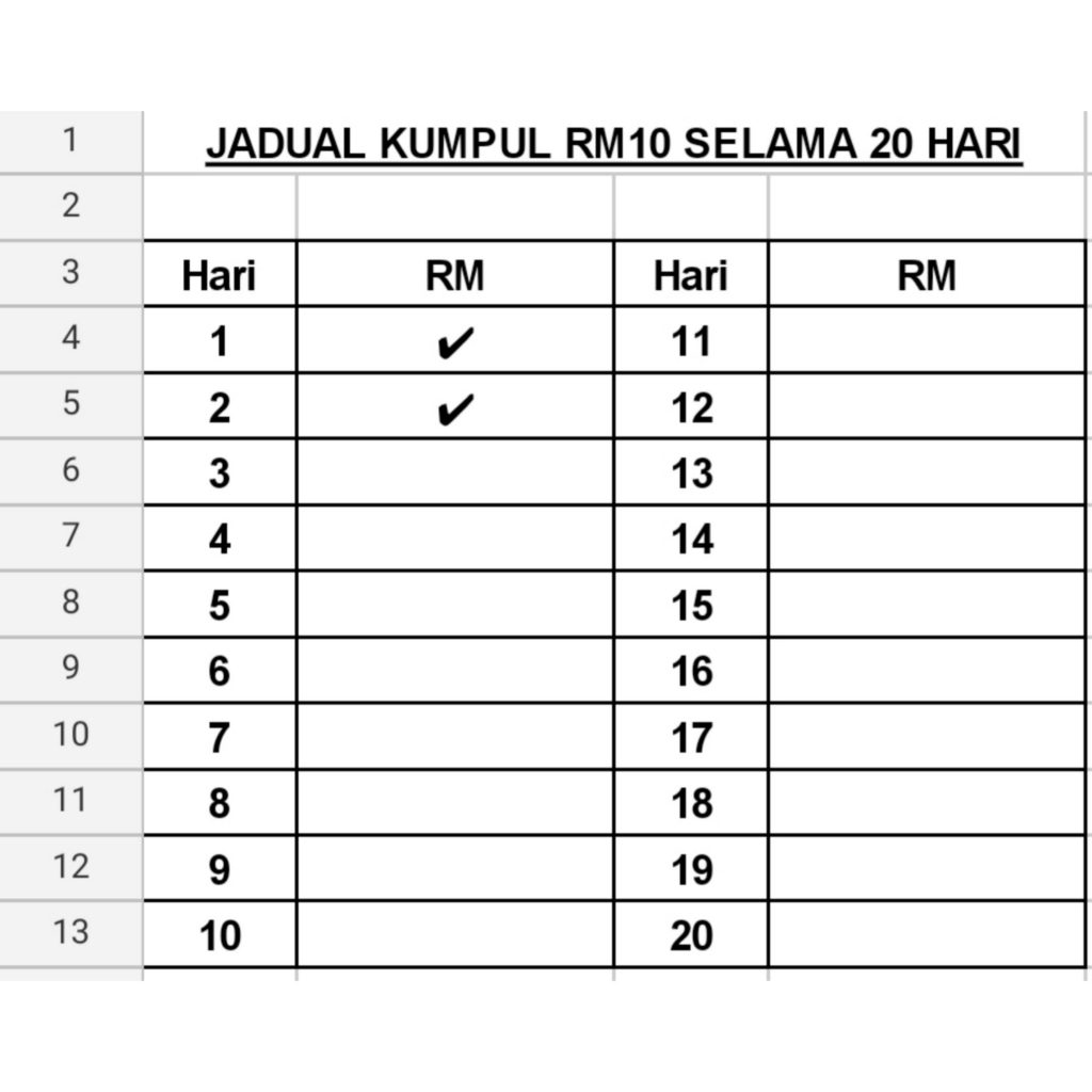 Jadual kumpul duit