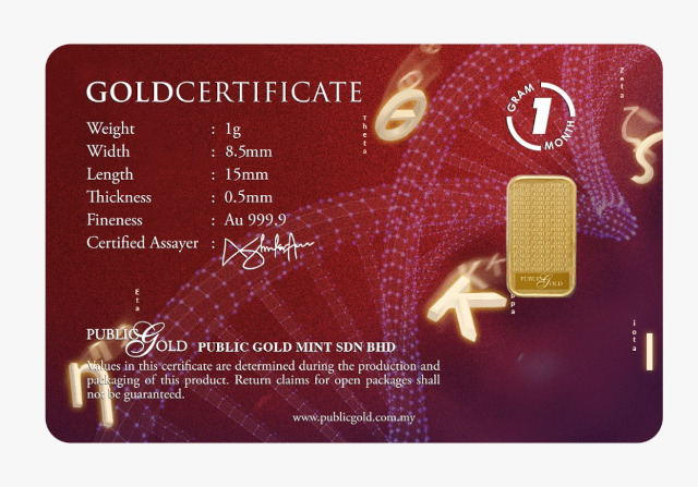 Bar emas Public Gold 1 gram edisi Covid 19 variant