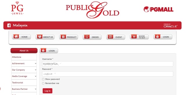 login akaun public gold