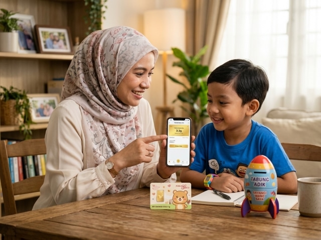 wanita dan anak menabung emas public gold